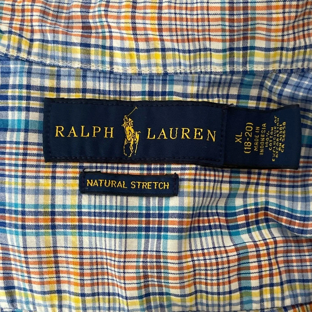 Ralph‎ Lauren Natural Stretch 100% Cotton Boys Short Sleeve Button Down Shirt XL